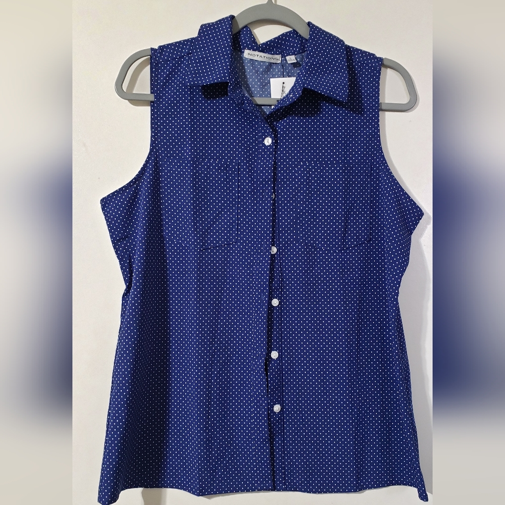 Sleeveless Pocka Dot Navy Blue Blouse